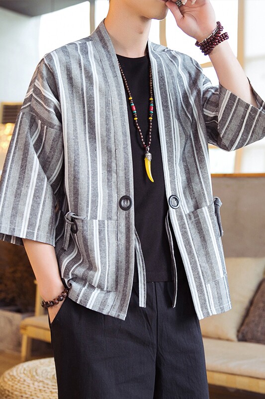 亚麻汉服男棉麻外套风复古道袍和服开衫夏季防晒服潮D553P65,男装针织衫/毛衣,星座312B-2