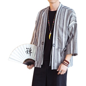 21春季新款风条纹七分袖男士开衫D553P60图片