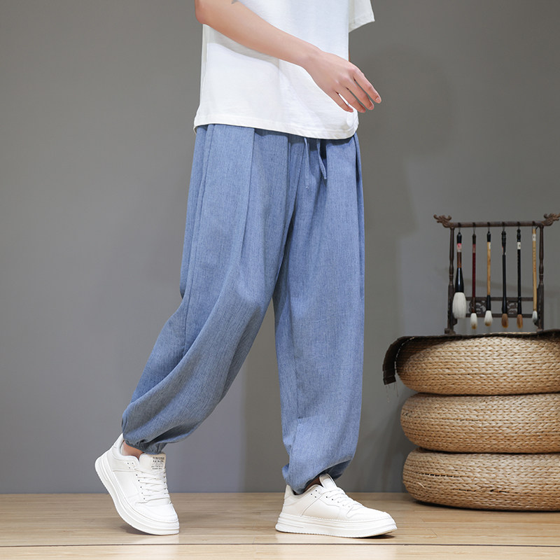 春季棉麻休闲裤男长裤子风复古加肥大码宽松束脚裤潮D922P70,男装休闲裤,星座312B-2