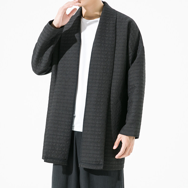2023秋冬新款风汉服开衫夹棉提花男风衣男士披风外套D804P100图片