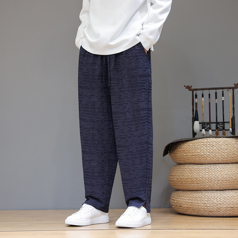 2025新款风提花棉麻男裤子宽松直筒裤棉麻休闲裤D966P70,男装休闲裤,星座312B-2