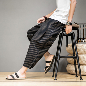 风亚麻休闲男裤宽松九分裤日系哈伦裤D638P65图片
