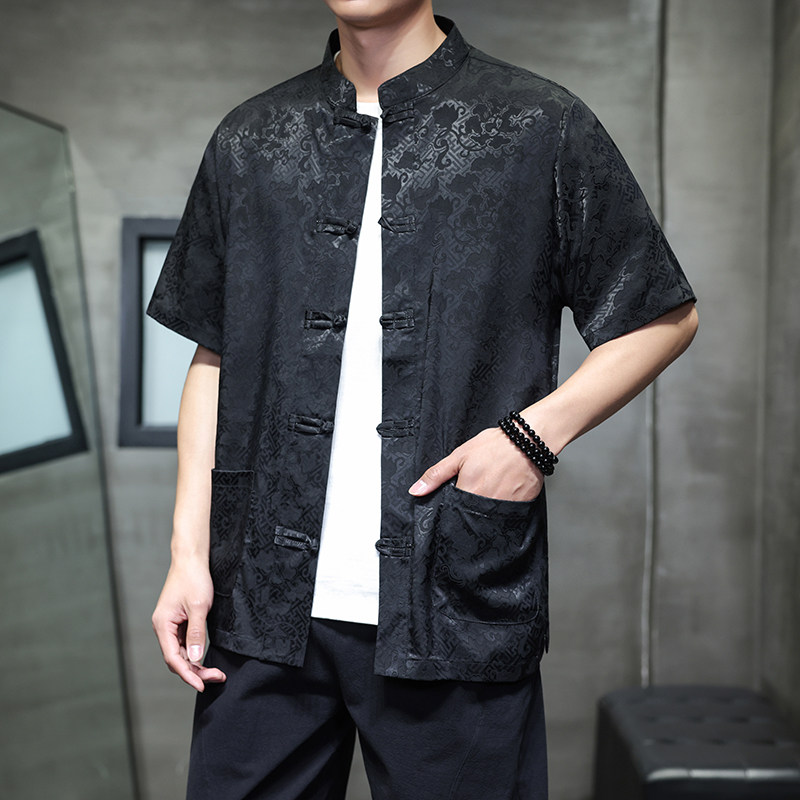 2025新款新中式风几何提花冰丝短袖男衬衫D1101P65,男装衬衫,星座312B-2