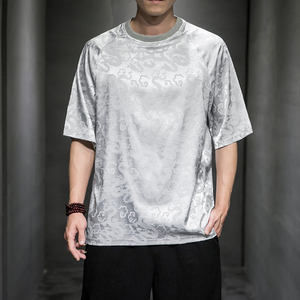 2023夏季新款圆领男款防龙纹提花T恤D651P45图片