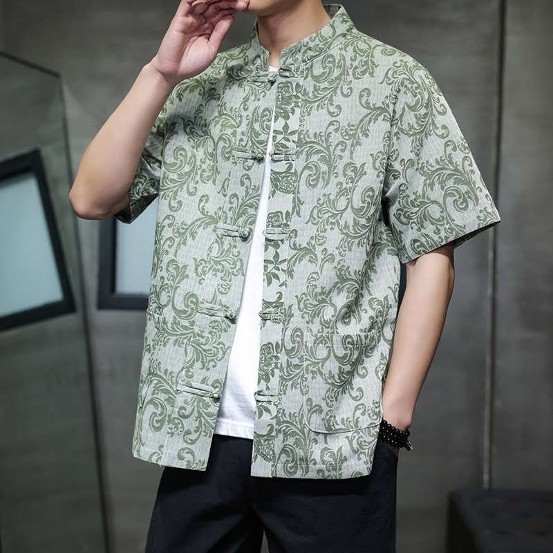 2025新款风夏季短袖提花宽松衬衫盘扣半袖男装D963P55,男装衬衫,星座312B-2