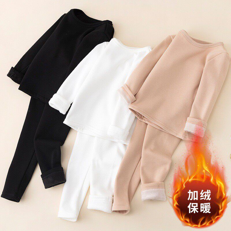 男女童加绒肤色白色打底内衣套装