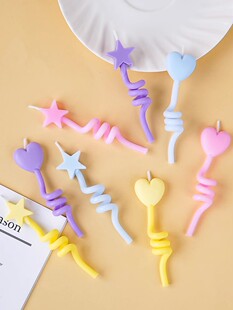 创意糖果色爱心星星扭扭棒蜡烛生日蛋糕装饰韩国ins节日派对装饰