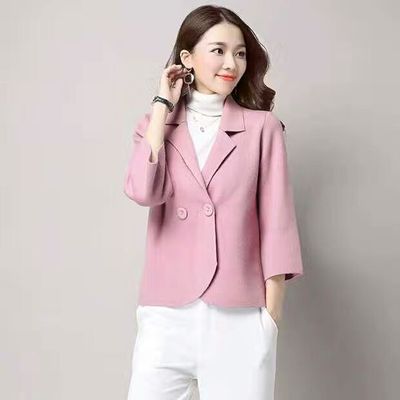 开春女士新款针织毛外套短款修身小个子西装开衫上衣薄款外穿