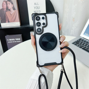 支架带挂绳适用三星s25ultra手机壳磁吸s24 斜挎可背s23fe斜跨22uitra气囊A16a15透明a55a54A36A35保护套5G女