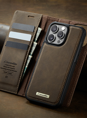 Magsafe磁吸适用苹果16pro手机壳高档皮套16e新款男士iPhone14plus掀盖式13Promax带卡包12放卡i15翻盖17外壳