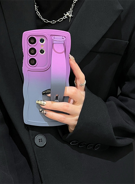 手腕带环扣适用三星s25ultra手机壳s24fe腕带s23+plus带支架s22uitra硅胶s20FE软壳A55A54A53A52新款A51A71女