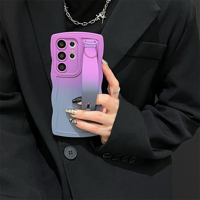 手腕带环扣适用三星s25ultra手机壳s24fe腕带s23+plus带支架s22uitra硅胶s20FE软壳A55A54A53A52新款A51A71女