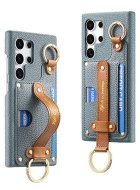 高级腕带适用三星s24ultra手机壳s23fe新款指环扣s22+插卡卡包s21plus支架一体GalaxyA55a54A53A35a25保护壳g