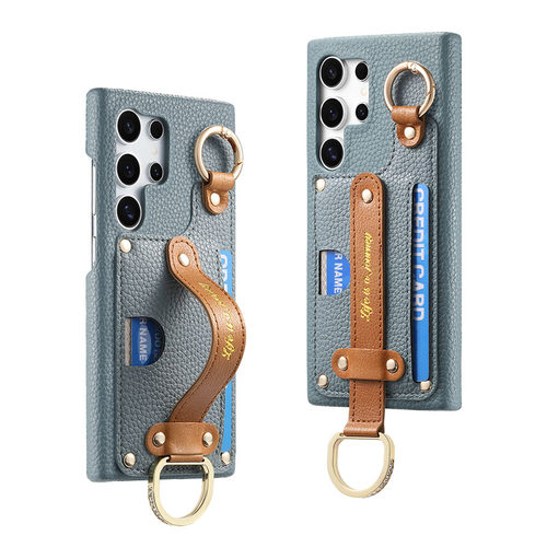 高级腕带适用三星s24ultra手机壳s23fe新款指环扣s22+插卡卡包s21plus支架一体GalaxyA55a54A53A35a25保护壳g