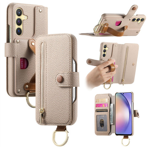 高级皮套适用三星S25ultra手机壳S24fe腕带S23+零钱包S22plus放卡21uitra翻盖a55外壳A16\15奢华A34\35保护壳