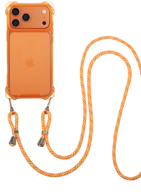 高级橙色带挂孔适用苹果17promax手机壳斜挎挂绳iPhone16plus肩带14透明13四孔可背i15挂脖12背式Air斜挂防摔