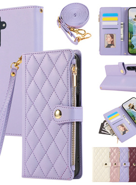 适用三星Galaxy A16手机壳A55保护套A54可背斜挎36挂绳A35/14全包防摔A52s翻盖71零钱卡包A23奢华a32新款5g女