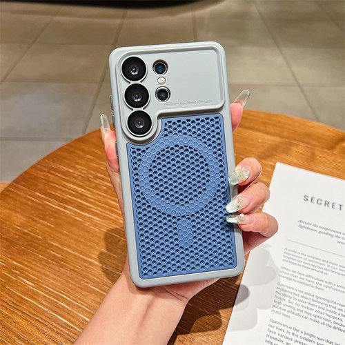 新款撞色网孔散热透气适用三星s26ultra手机壳磁吸充电galaxys25uitra全包镜头24utra软边防摔夏天降温5g外壳