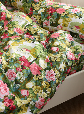 全棉被套单件 150x200X230cm秋冬纯棉被罩斜纹布田园风大花朵绿色