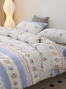 蓝色花篱 小清新纯棉床单单件1.51.82.0米床全棉加厚斜纹被单被套