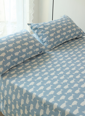 床单单件 棉布 全棉斜纹蓝色小鲸鱼被单1.2米1.5m1.8米2.0米床
