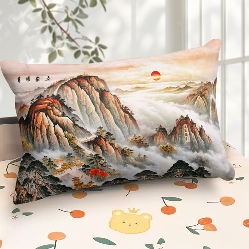 国画五岳泰山周边长方形抱枕定制中式开运靠山沙发靠垫枕头礼物