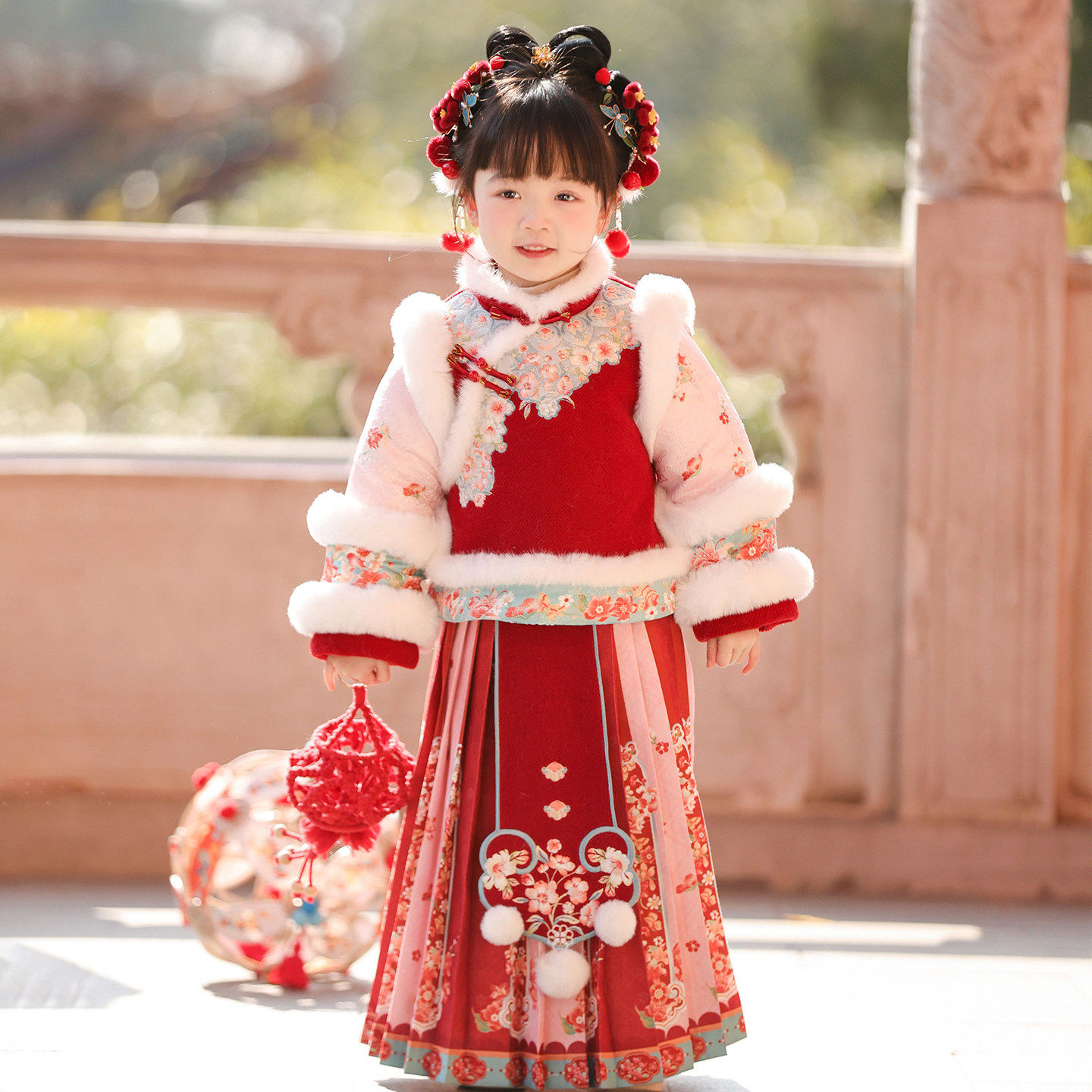 汉服女童冬款儿童新中式国风仙气明制马面裙套装红色加厚拜年服,童装/婴儿装/亲子装,汉服,淘宝优惠券,粉丝福利购,淘宝优惠卷