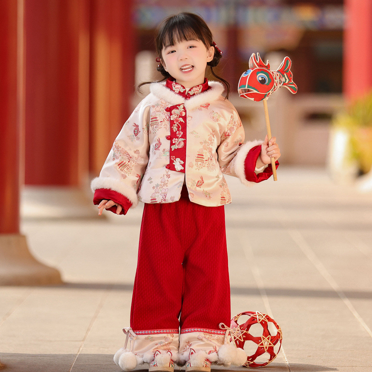 汉服女童2025冬款儿童新中式国风仙气红色加绒裤子拜年服套装唐装,童装/婴儿装/亲子装,汉服,淘宝优惠券,粉丝福利购,淘宝优惠卷