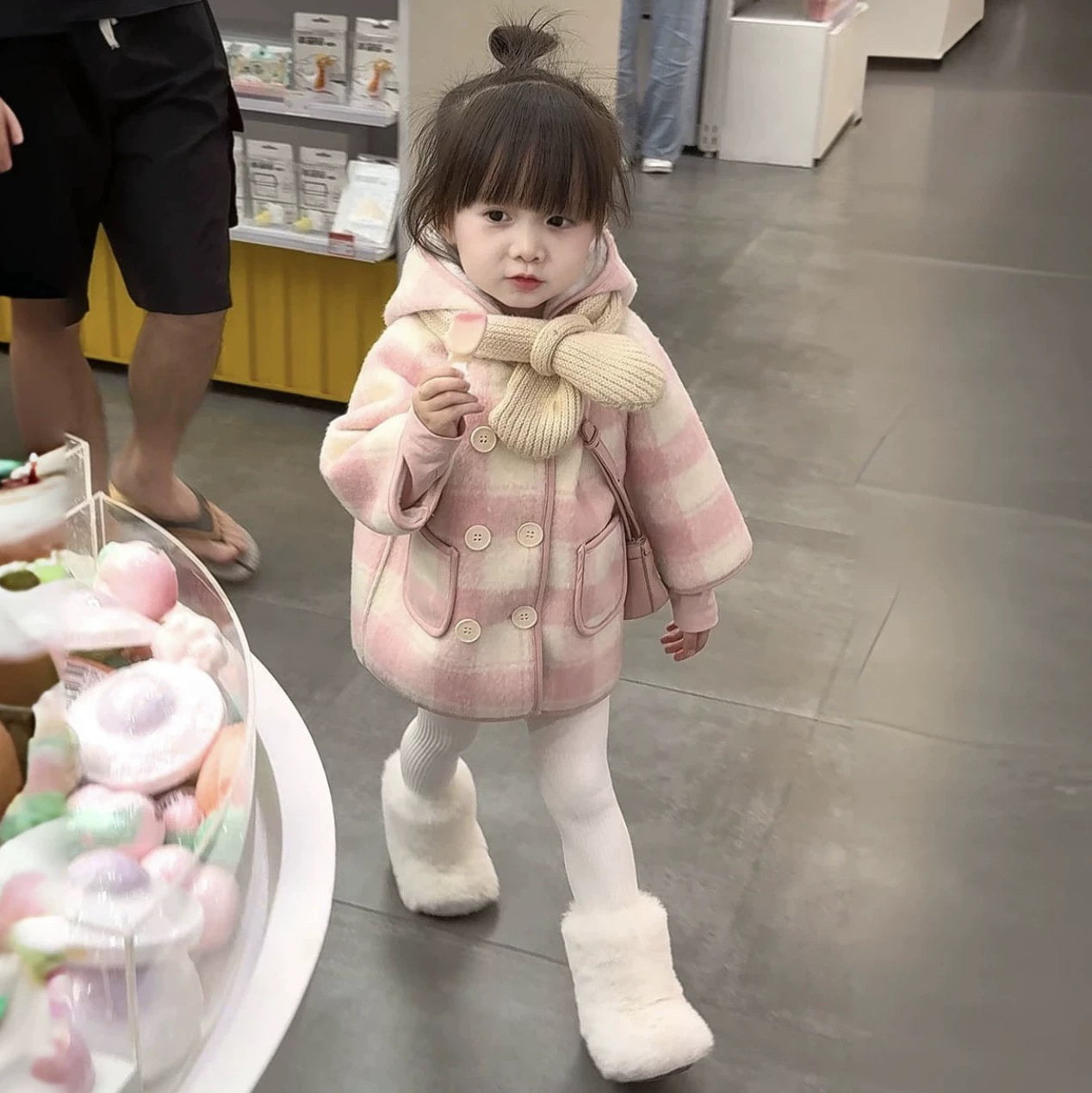 儿童加绒加厚格子大衣外套