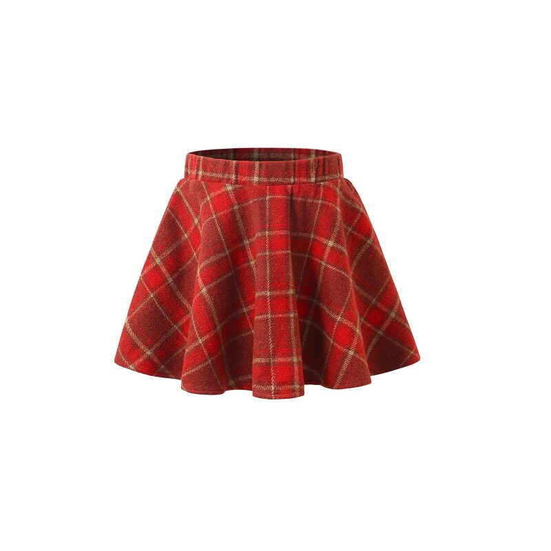 女童短裙冬款儿童新年红格子半身裙女孩大童冬季拜年红色裙子过年