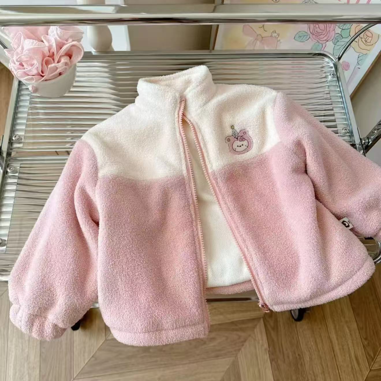 女童冬季公主风摇粒绒小猫外套