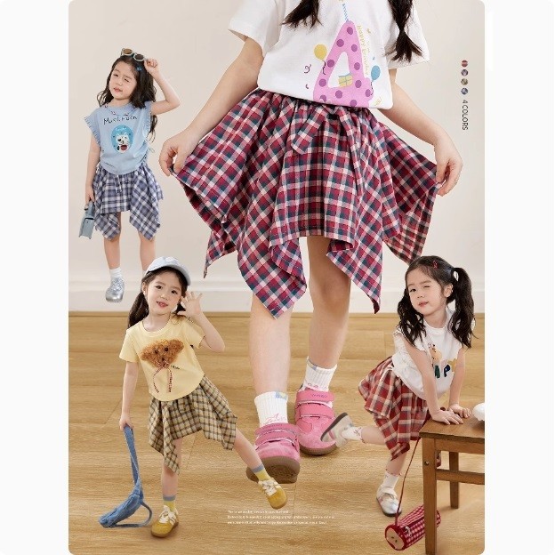 童装宝宝红色格子裙裤女童