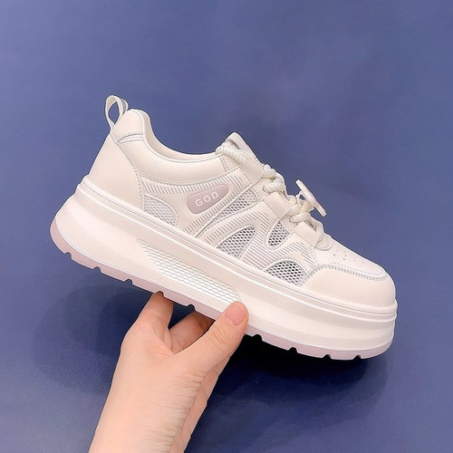 杰豪女鞋2025新款真皮网面小白鞋