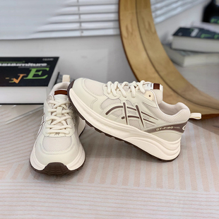 杰豪女鞋真皮网面运动鞋女2025春新款运动鞋舒适阿甘鞋轻跑鞋正品