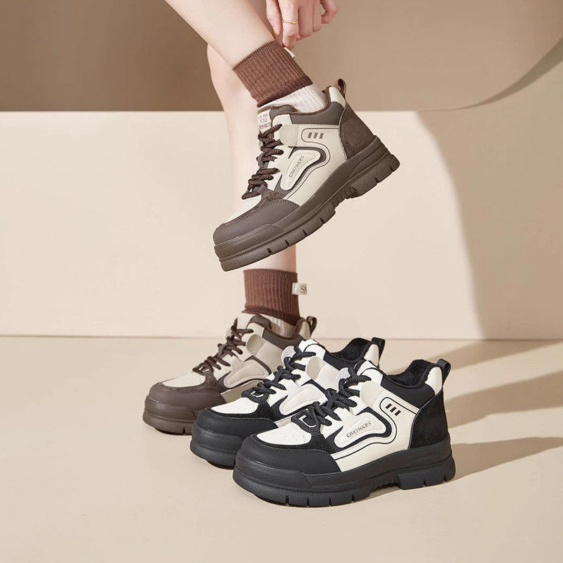 杰豪女鞋真皮高帮鞋女2024冬季新款加绒棉鞋运动休闲板鞋舒适正品,女鞋,高帮鞋,淘宝优惠券,粉丝福利购,淘宝优惠卷