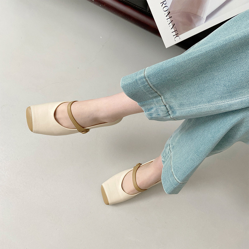 杰豪女鞋真皮法式方头玛丽珍单鞋2024新款春夏平底鞋软底软面正品,女鞋,浅口单鞋,淘宝优惠券,粉丝福利购,淘宝优惠卷