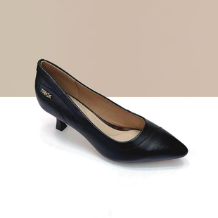 杰豪女鞋真皮中跟单鞋女2024新款高跟小皮鞋通勤工作鞋妈妈鞋正品