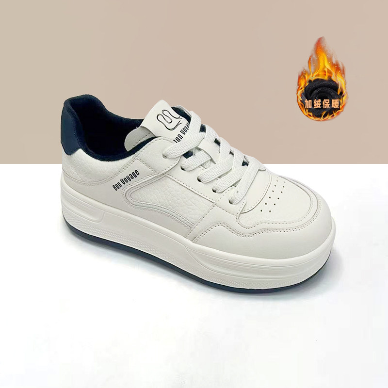 杰豪女鞋真皮加绒小白鞋女2025秋冬季新款厚底运动休闲鞋舒适正品