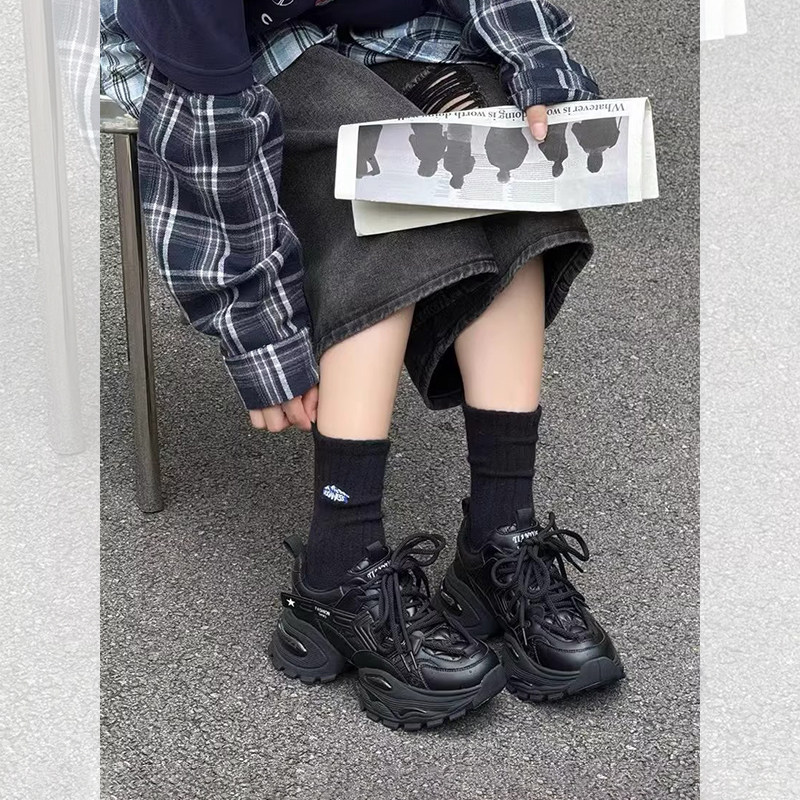 杰豪女鞋真皮休闲运动鞋女2025新款加绒老爹鞋舒适内增高专柜正品