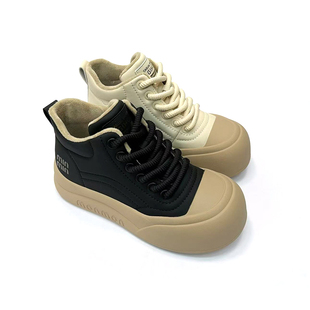 杰豪女鞋2024新款秋冬季真皮高帮加绒休闲鞋女板鞋丑萌大头面包鞋