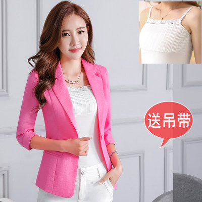 SPRING AND SUMMER NEW COTTON AND LINEN THIN SUIT WOMENS JACKET SHORT KOREAN SLIM MID-SLEEVE CASUAL LINEN TEMPERAMENT SUIT