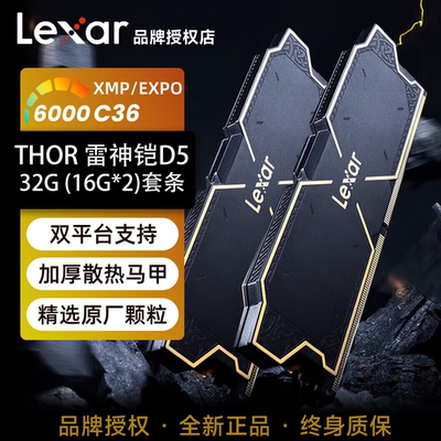 雷克沙Lexar雷神铠32G(16G*2) 6000 C36套条DDR5台式机马甲内存