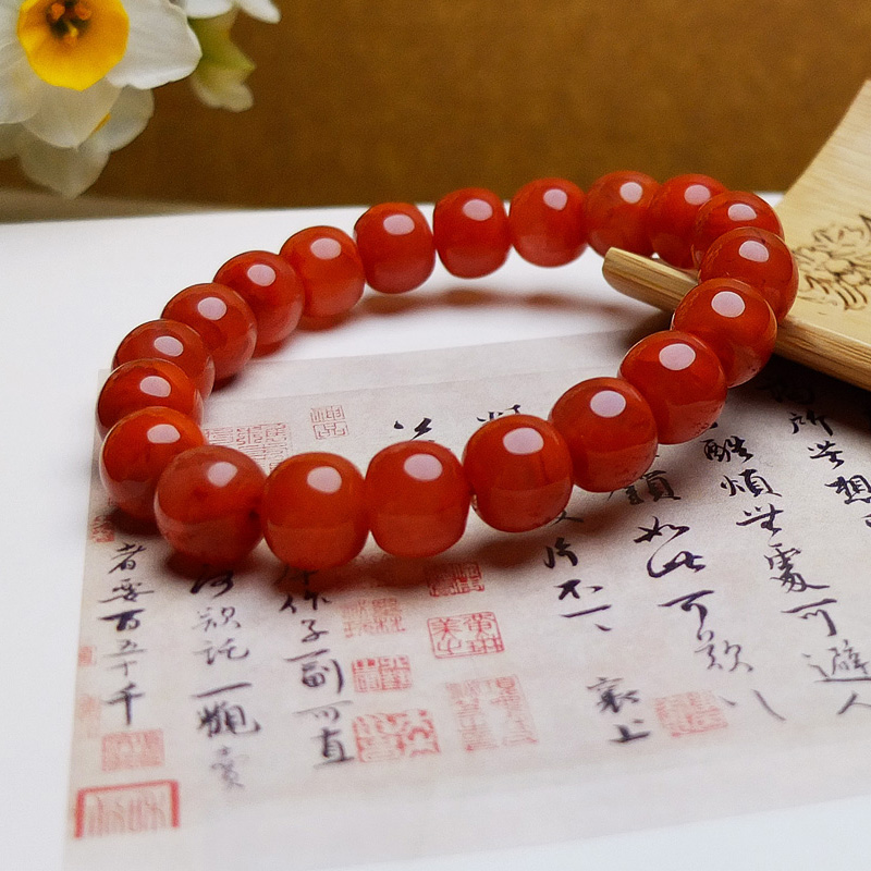 沛孚天然南红玛瑙手串老型珠单圈