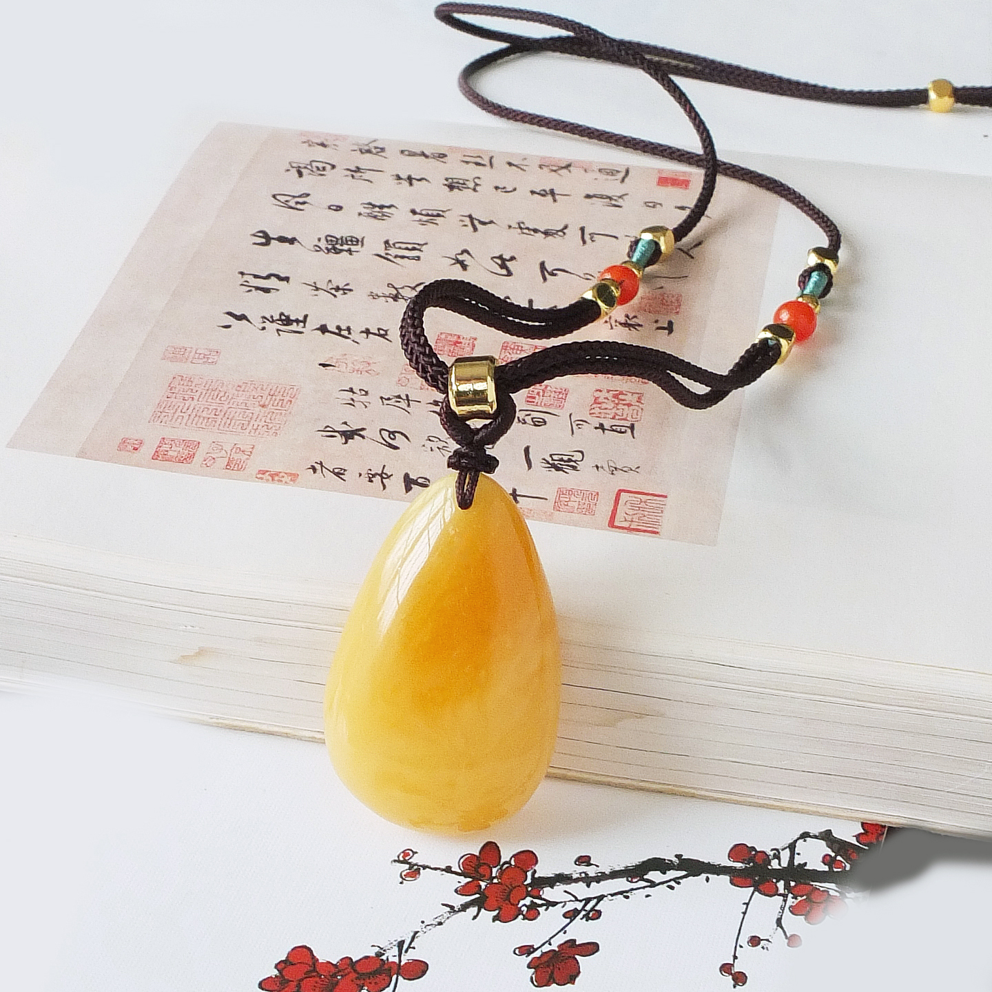 沛孚珠宝新品天然蜜蜡吊坠原矿鸡油黄蜜蜡挂件男女款项链正品包邮