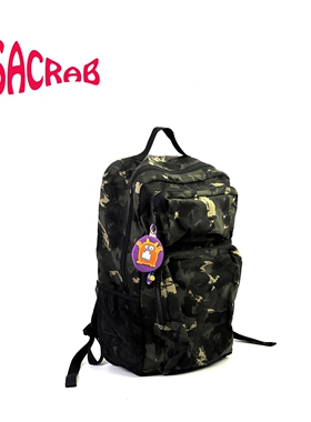 isacrab 涂鸦日系帆布双肩包工装大容量户外旅行包学生书包电脑包