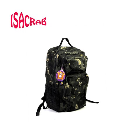 isacrab 涂鸦日系帆布双肩包工装大容量户外旅行包学生书包电脑包