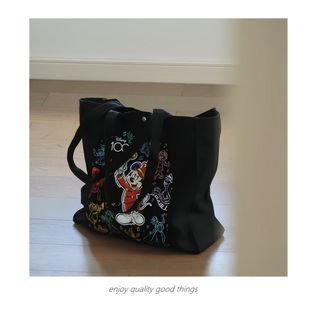 周年纪念款米奇帆布单肩包女可爱卡通休闲黑色大容量环保袋购物袋