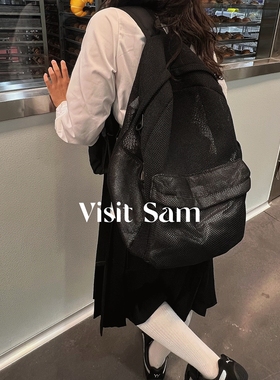 isacrab 小众纯色透气网格尼龙双肩包户外男女大学生徒步轻便书包