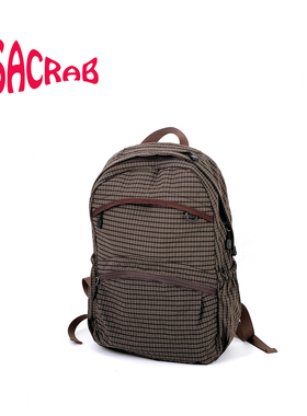 日系复古格纹双肩包女大容量学生书包休闲旅行背包轻便百搭多隔层