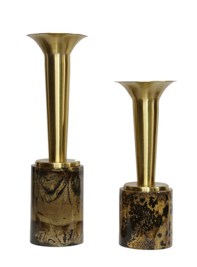 纯铜花器大理石底座干花器仿真花插样板间售楼处软装饰品花器摆件